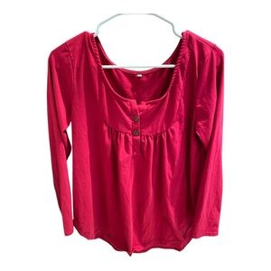 Women's Red Long Sleeved Henley Tunic Top Size M